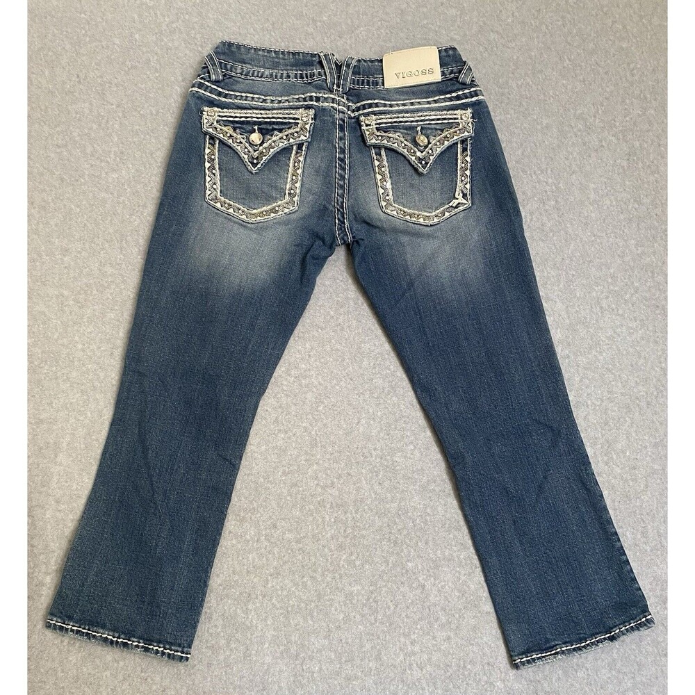 Vigoss Jeans Capri Bling Women's 27 Denim Blue New York Capri Y2K Pants Gems - Picture 1 of 16